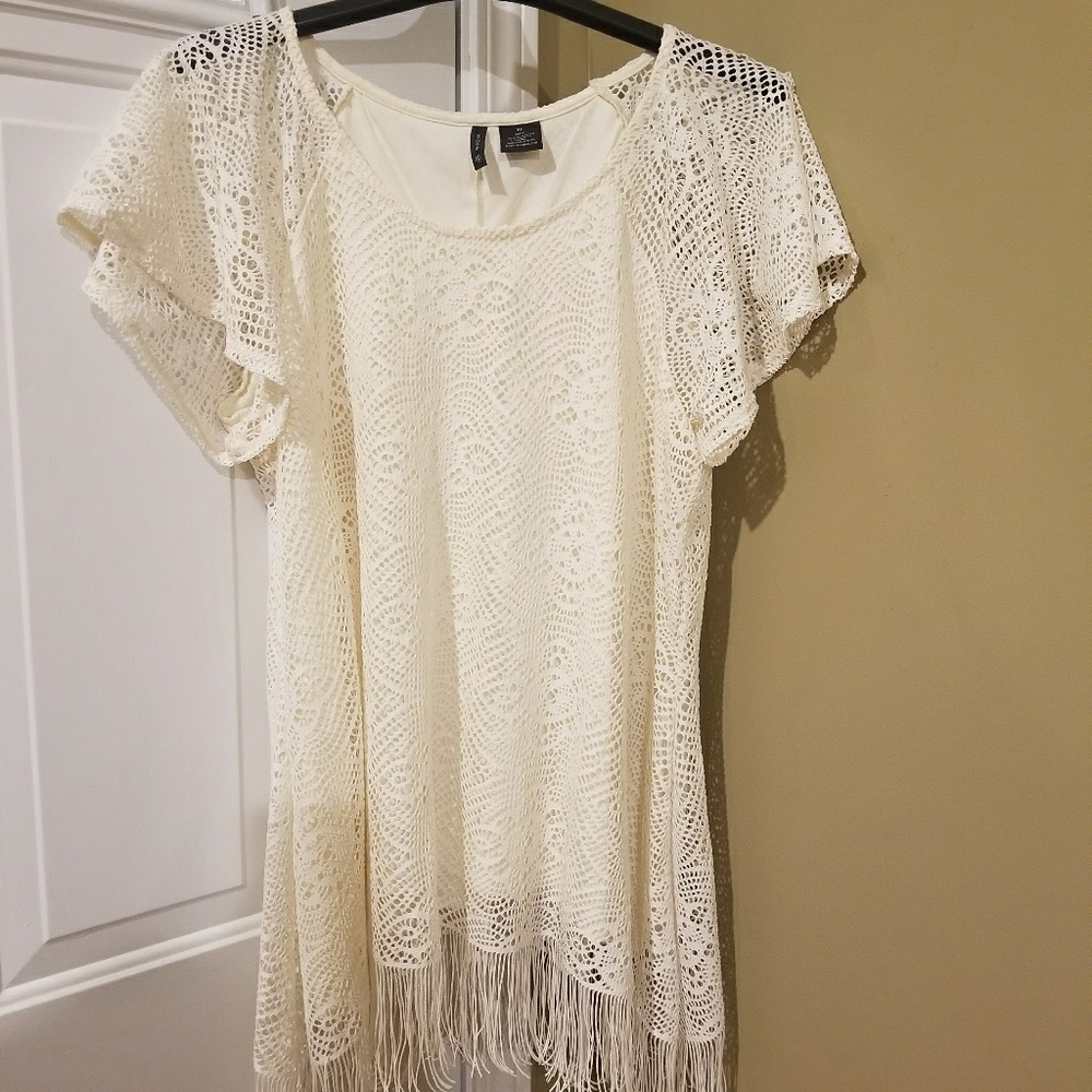 White Fringe & Lace top